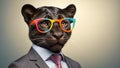 Cute panther wearing glasses and a business