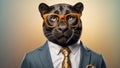 Cute panther wearing glasses and a business creative