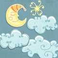 Cute paper Moon and clouds