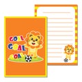 Cute paper note with cute lion plays football vector cartoon illustration for kid paper Royalty Free Stock Photo