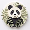 Cute Paper Panda Bear In Jungle With Watercolor And Relief Sculpture