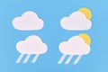 Paper weather icons with cloud, rain and partial sun on blue background