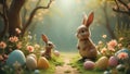 Cute illustration of two easter bunnys in a forest Royalty Free Stock Photo