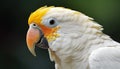 A cute parakeet perching on a branch, looking at camera generated by AI