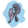 Cute parent and child seals. Ocean hand drawn clipart