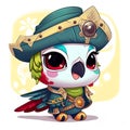 Cute parrot, exotic Eastern prince, cartoon chibi style, AI generative