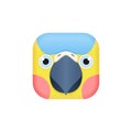 Cute parrot face with beak and eyes, bird head in square shape