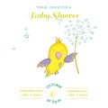 Cute Parrot Flying with a Flower. Baby Shower or Arrival Card