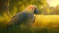 cute parrot lying on grass