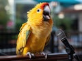 Cute parrot speaking with Sony camera
