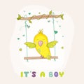 Cute Parrot Swinging. Baby Shower or Arrival Card