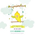 Cute Parrot Swinging. Baby Shower or Arrival Card