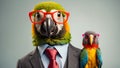 Cute parrot wearing glasses a manager suit character stylish idea gentleman professional