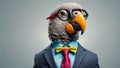 Cute parrot wearing glasses a manager suit character stylish idea gentleman professional