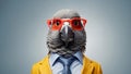 Cute parrot wearing glasses a manager suit card stylish idea gentleman professional