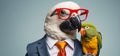 Cute parrot wearing glasses a manager suit beautiful stylish idea gentleman professional