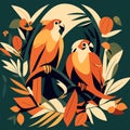 Cute parrots sitting on the branches of a tree.. Generative AI