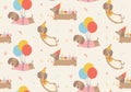 cute party dachshund sausage dog cartoon seamless pattern