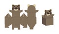 Cute party favor box raccoon design for sweets, candies, small presents. DIY package template for any purposes, birthdays, baby