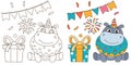 Cute party hippo with gift