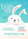 Cute party poster for Easter Egg Hunt with funny easter bunny Royalty Free Stock Photo