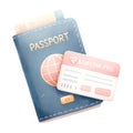 Cute passport and ticket watercolor illustration.AI Generate