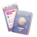 Cute passport and ticket watercolor illustration.AI Generate