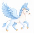Cute Pastel Blue Winged Horse Illustration Royalty Free Stock Photo