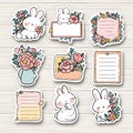 Cute Pastel Bunny and Floral Sticker Collection with Hand Drawn Notes Frames and Cozy Stationery Elements Royalty Free Stock Photo