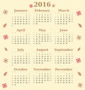 2016 cute pastel calendar with lovely flowers