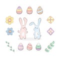 Cute pastel cartoon bunny rabit animal with eggs