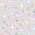 Cute pastel cartoon bunny rabit animal with eggs pattern