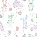 Cute pastel cartoon bunny rabit animal with eggs pattern