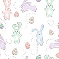 Cute pastel cartoon bunny rabit animal with eggs pattern Royalty Free Stock Photo