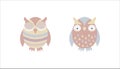 Cute pastel cartoon owls. Vector wild birds set for baby showers, birthdays and invitation designs. Royalty Free Stock Photo