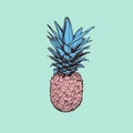 Cute pastel color pineapple on cyan background Royalty Free Stock Photo