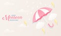 Cute Pastel Color Scheme and Paper Cut Style Happy Monsoon Season Sale Banner Background