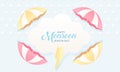 Cute Pastel Color Scheme and Paper Cut Style Happy Monsoon Season Sale Banner Background