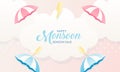 Cute Pastel Color Scheme and Paper Cut Style Happy Monsoon Season Sale Banner Background