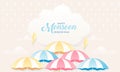 Cute Pastel Color Scheme and Paper Cut Style Happy Monsoon Season Sale Banner Background