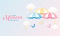 Cute Pastel Color Scheme and Paper Cut Style Happy Monsoon Season Sale Banner Background