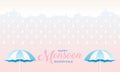 Cute Pastel Color Scheme and Paper Cut Style Happy Monsoon Season Sale Banner Background