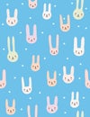 Cute Pastel Color Smiling Bunnies Vector Pattern.