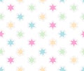 Cute Pastel Stars Vector Pattern. White Background. Pink, Green, Blue and Yellow Simple Seamless Design. Royalty Free Stock Photo
