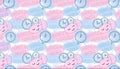 Pastel Doodle Seamless Pattern with Sleeping Faces and Clocks Royalty Free Stock Photo