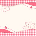 Cute Pastel Red Plaid Gingham Check Checkered with Heart Flower Star. Square Post Banner Template Frame Border Memo Sticky note Royalty Free Stock Photo