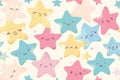 Cute pastel star pattern with smiling faces for children's design projects. AI Royalty Free Stock Photo