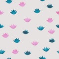 Cute pink and blue watercolor seamless pattern with cartoon style water lillies flowers Royalty Free Stock Photo