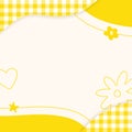 Cute Pastel Yellow Plaid Gingham Check Checkered with Heart Flower Star. Square Post Banner Template Frame Border Memo Sticky note Royalty Free Stock Photo