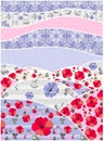 Cute patchwork pattern with landscape with flowers